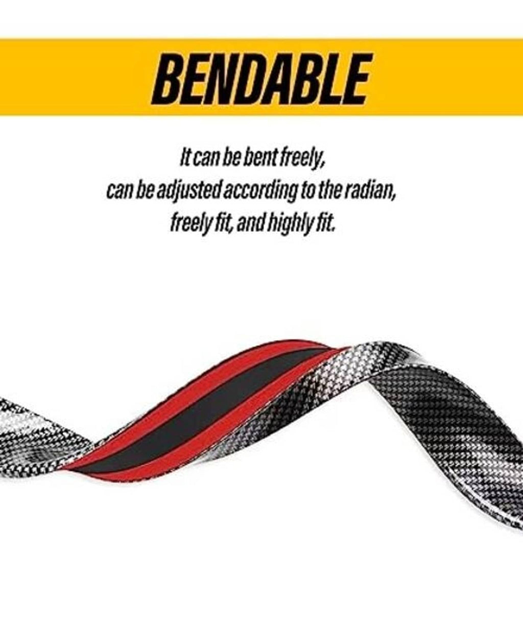 3D carbon-fiber rear spoiler trim with red stripe detail along the curve