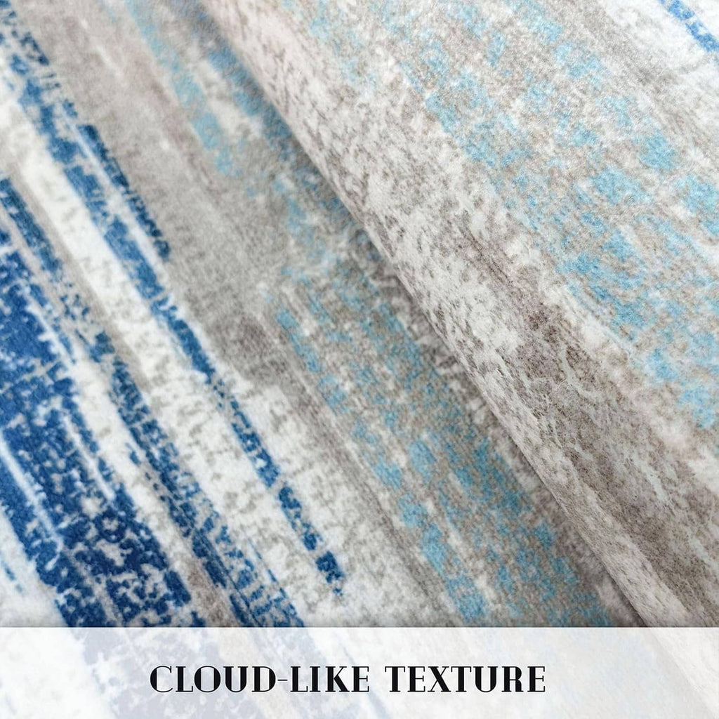 Blue abstract runner rug with soft plush textured surface