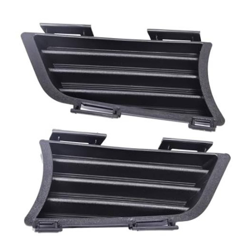 Front bumper fog light grille covers with wide horizontal slats, black plastic