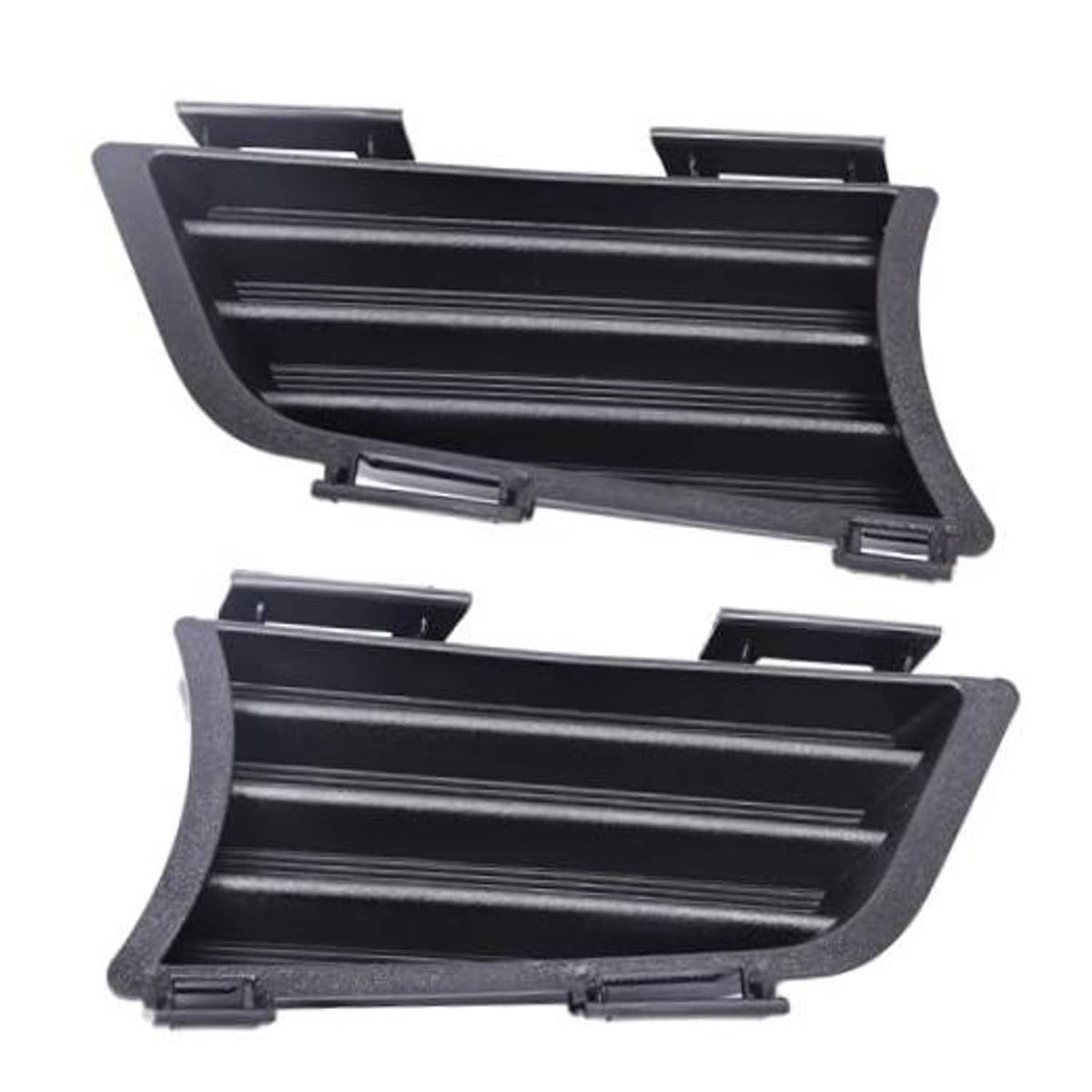 Front bumper fog light grille covers with wide horizontal slats, black plastic