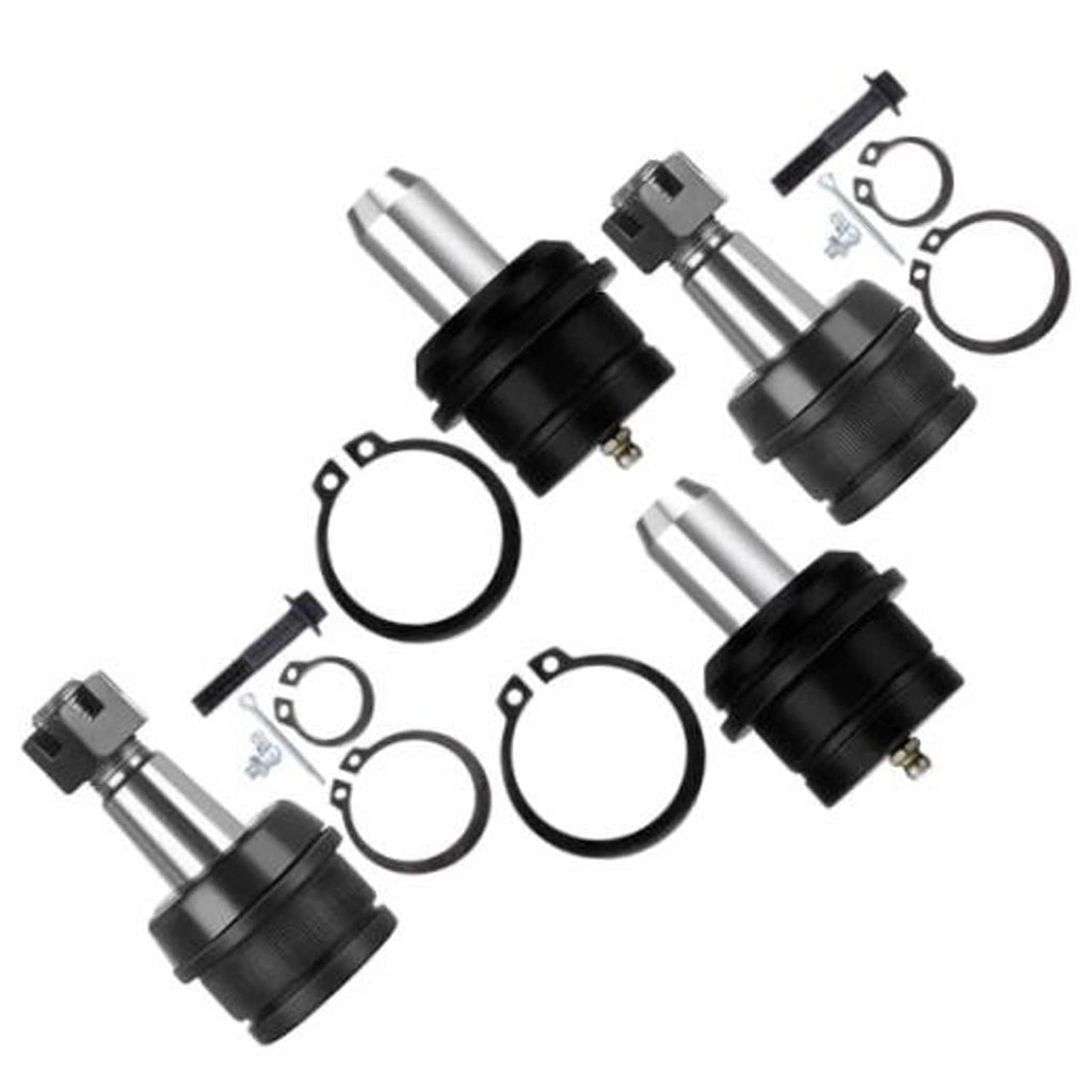 4-piece front suspension ball joint kit with black boots, metal housings, and rings