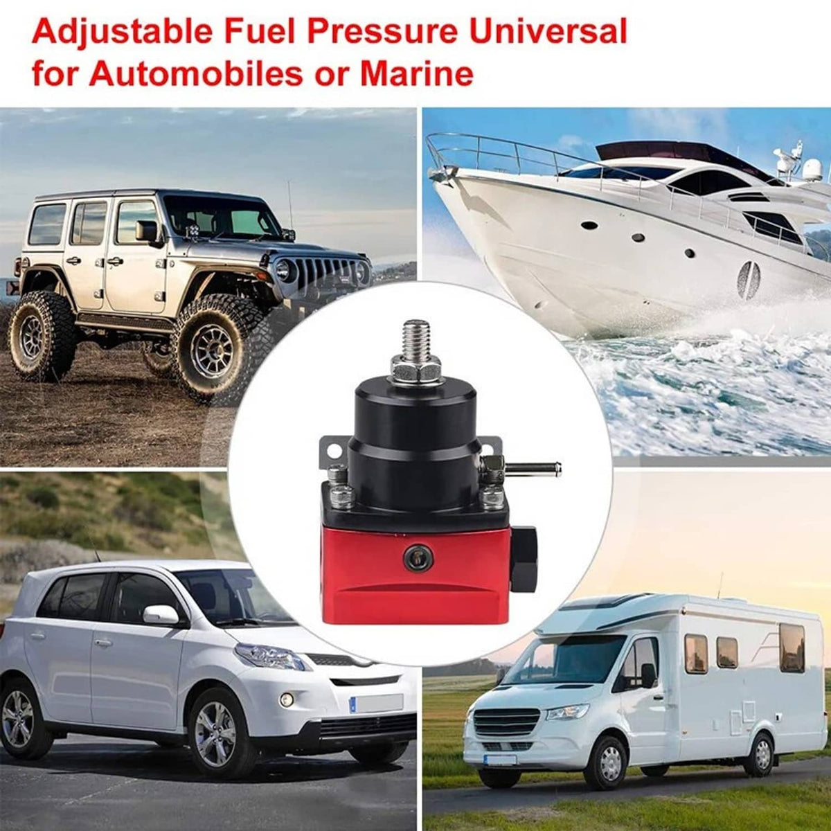 Adjustable fuel pressure regulator with red/black body and pressure gauge