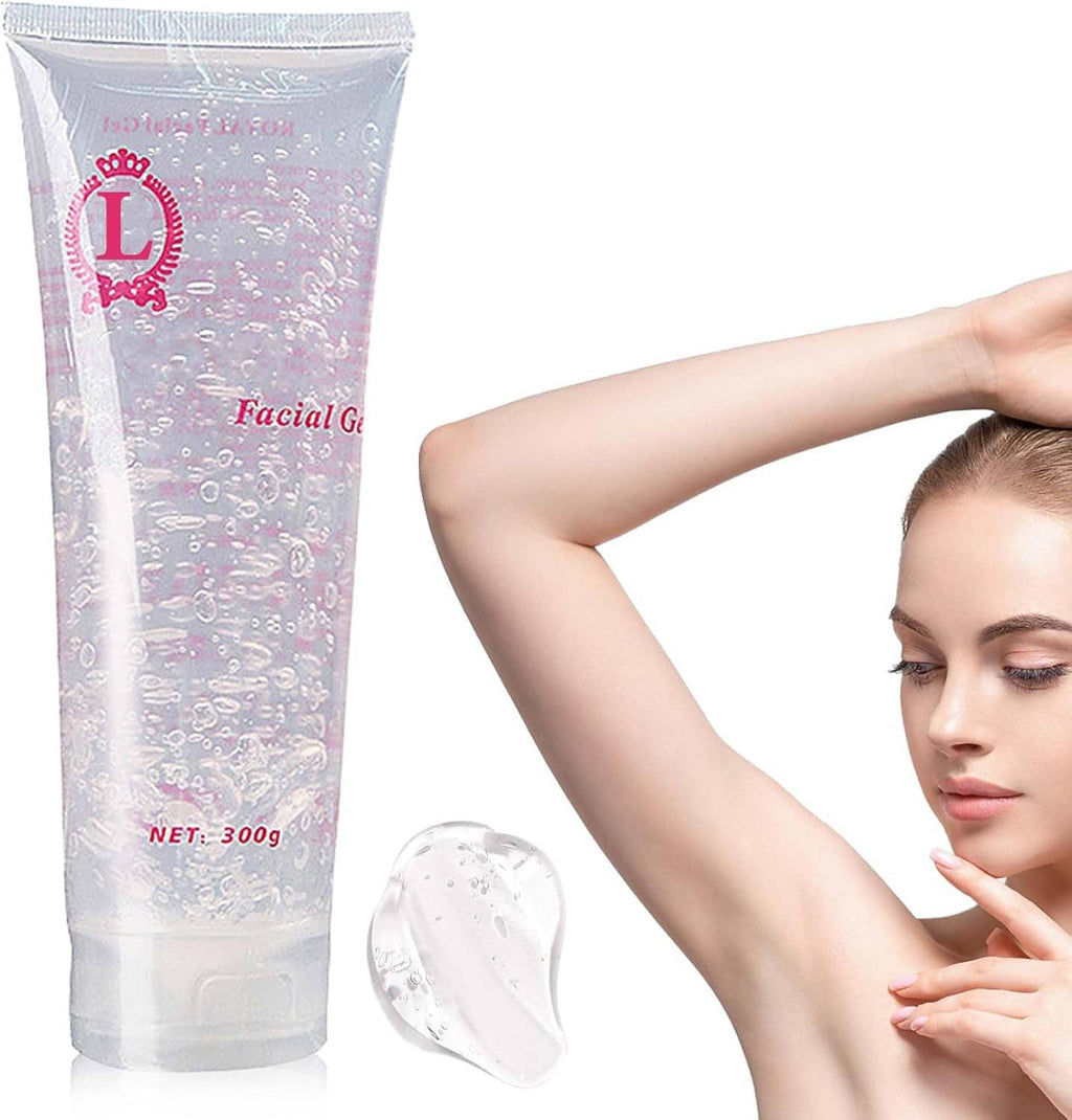 Clear facial cooling gel tube for hair removal, with visible gel swatch