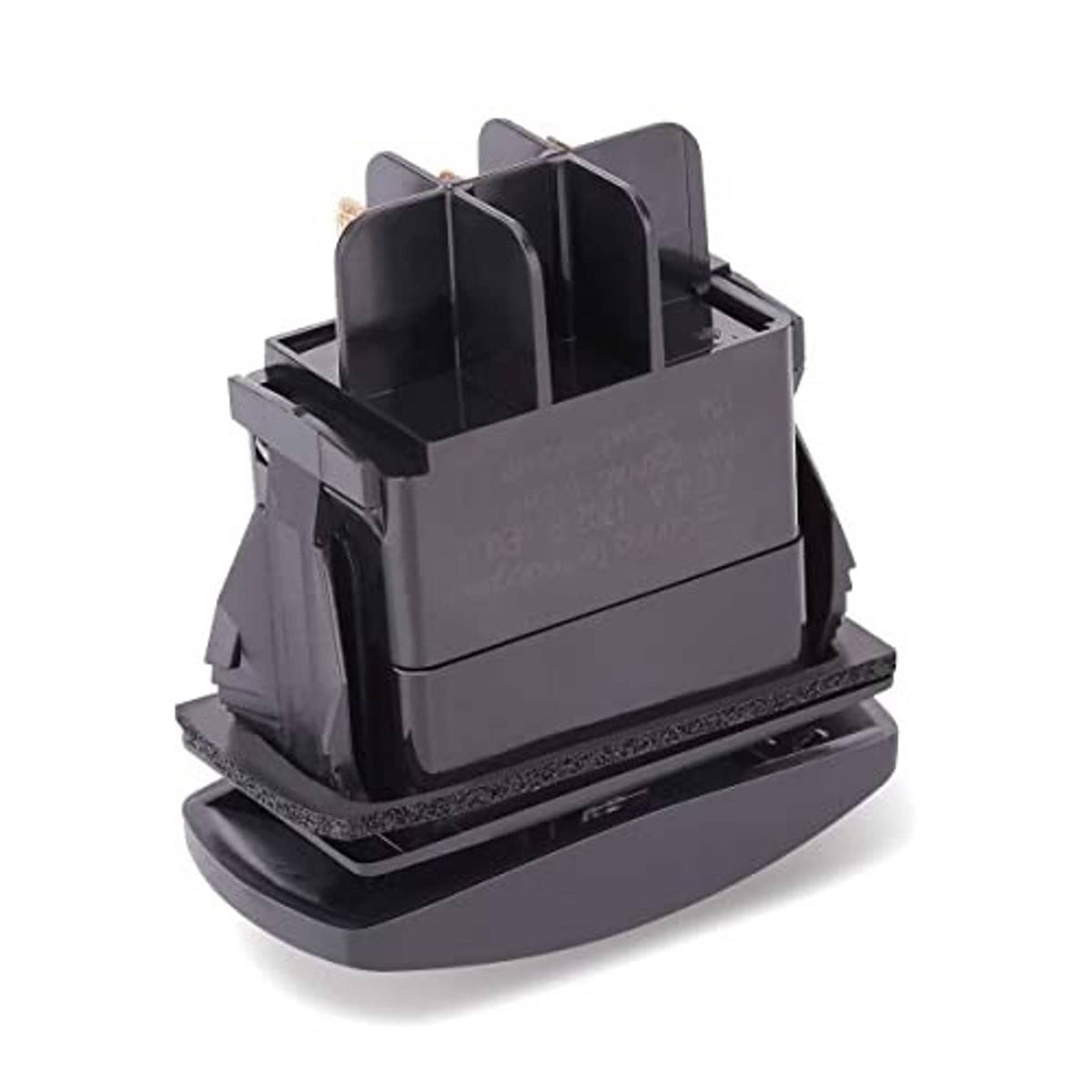 Black forward/reverse switch housing from side angle with metal contact openings
