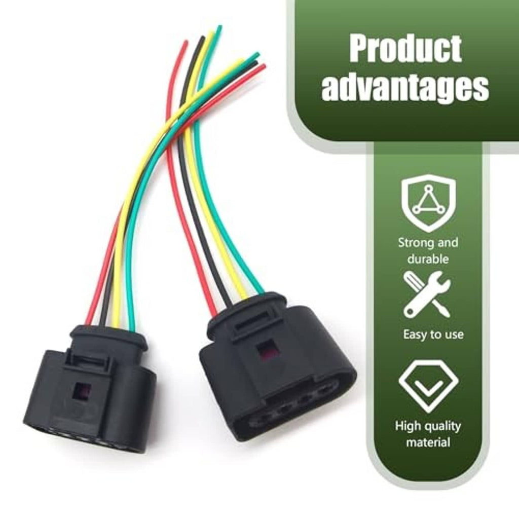Pair of black sensor connector plugs with bundled multicolor wire leads