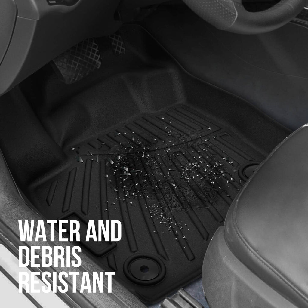 Black rubber floor mat with textured tread pattern and anchor grommet
