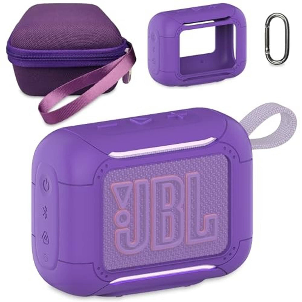 Purple hard carry case for JBL Go 5 with front cutout and carabiner