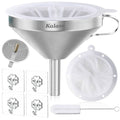 Stainless steel kitchen funnel with handle, filter screen, and cleaning brush