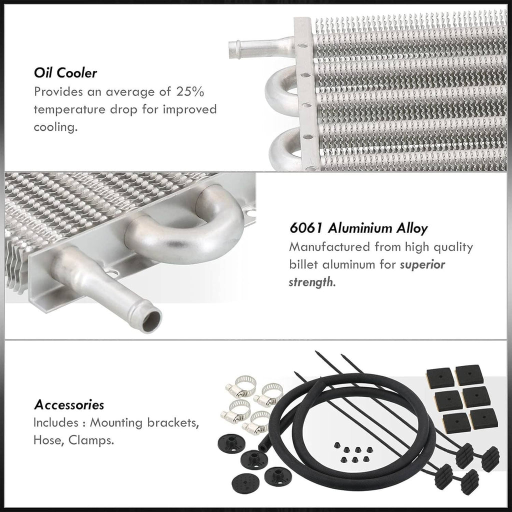 Oil cooler radiator with aluminum alloy fitting connections and included accessory hoses