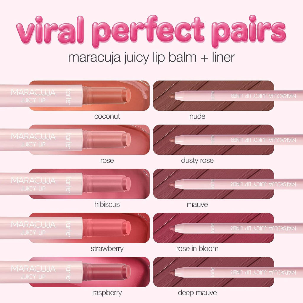 Set of Maracuja juicy lip balm shades shown with capped applicators