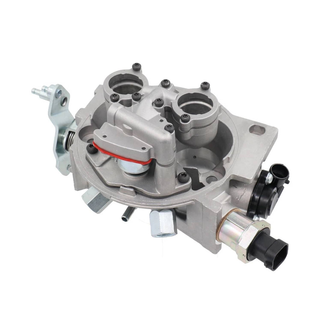 Throttle body assembly with red-capped cover and black sensor connector, silver body