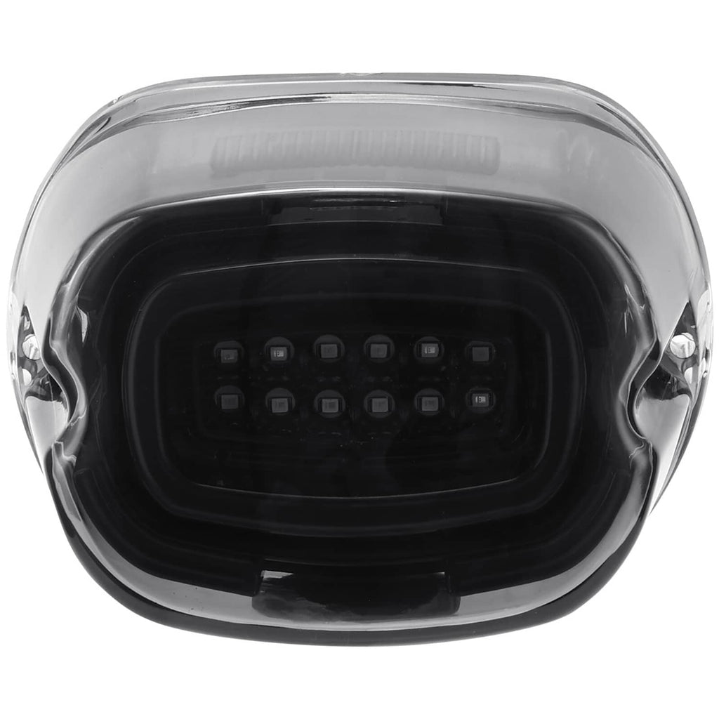 LED rear tail light with internal red LED grid behind smoked lens, front close-up