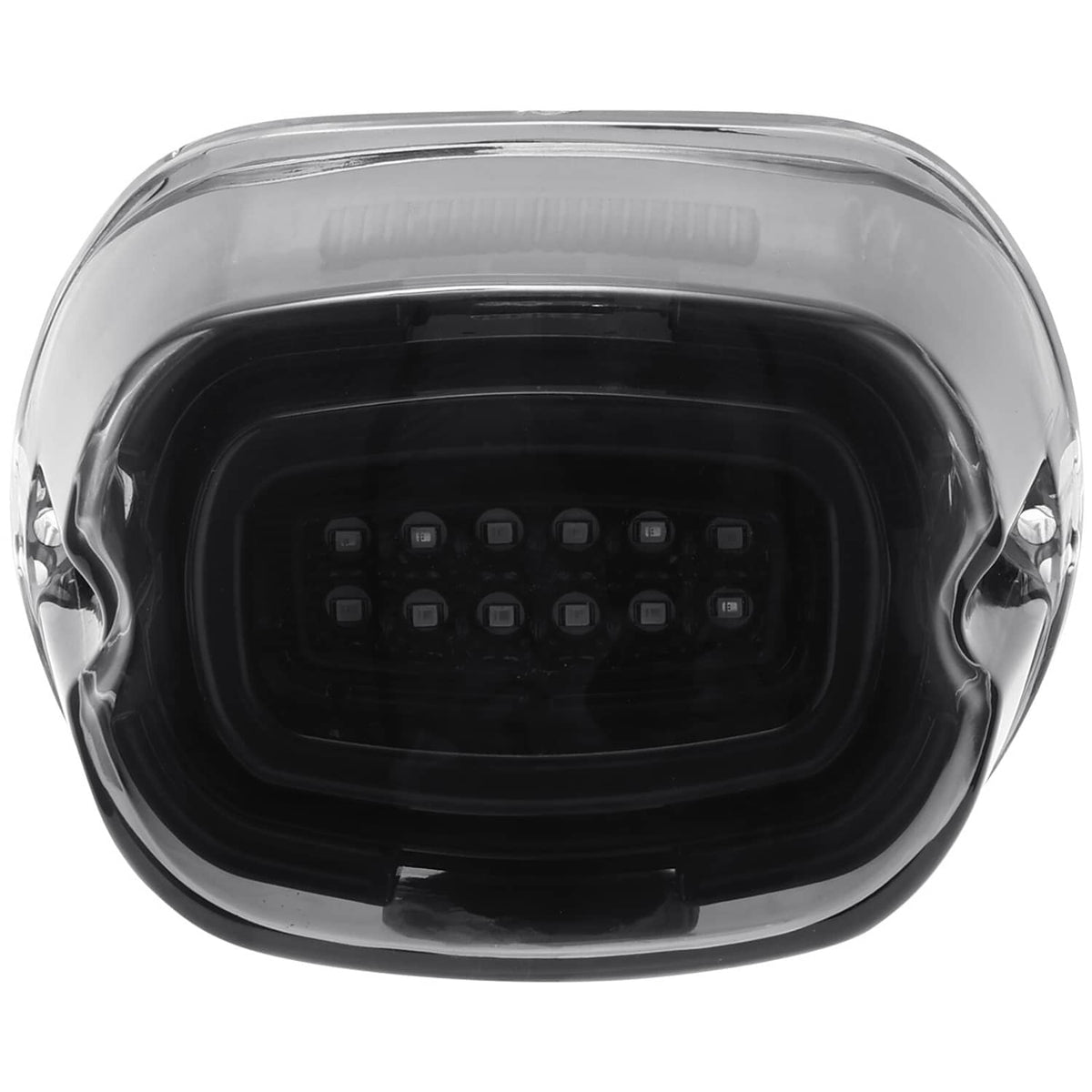 LED rear tail light with internal red LED grid behind smoked lens, front close-up