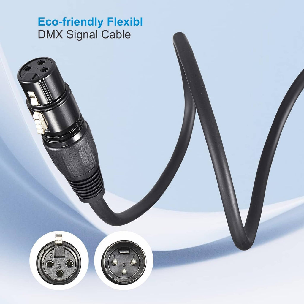 Flexible 3-pin DMX signal cable with black connectors and pliable jacket