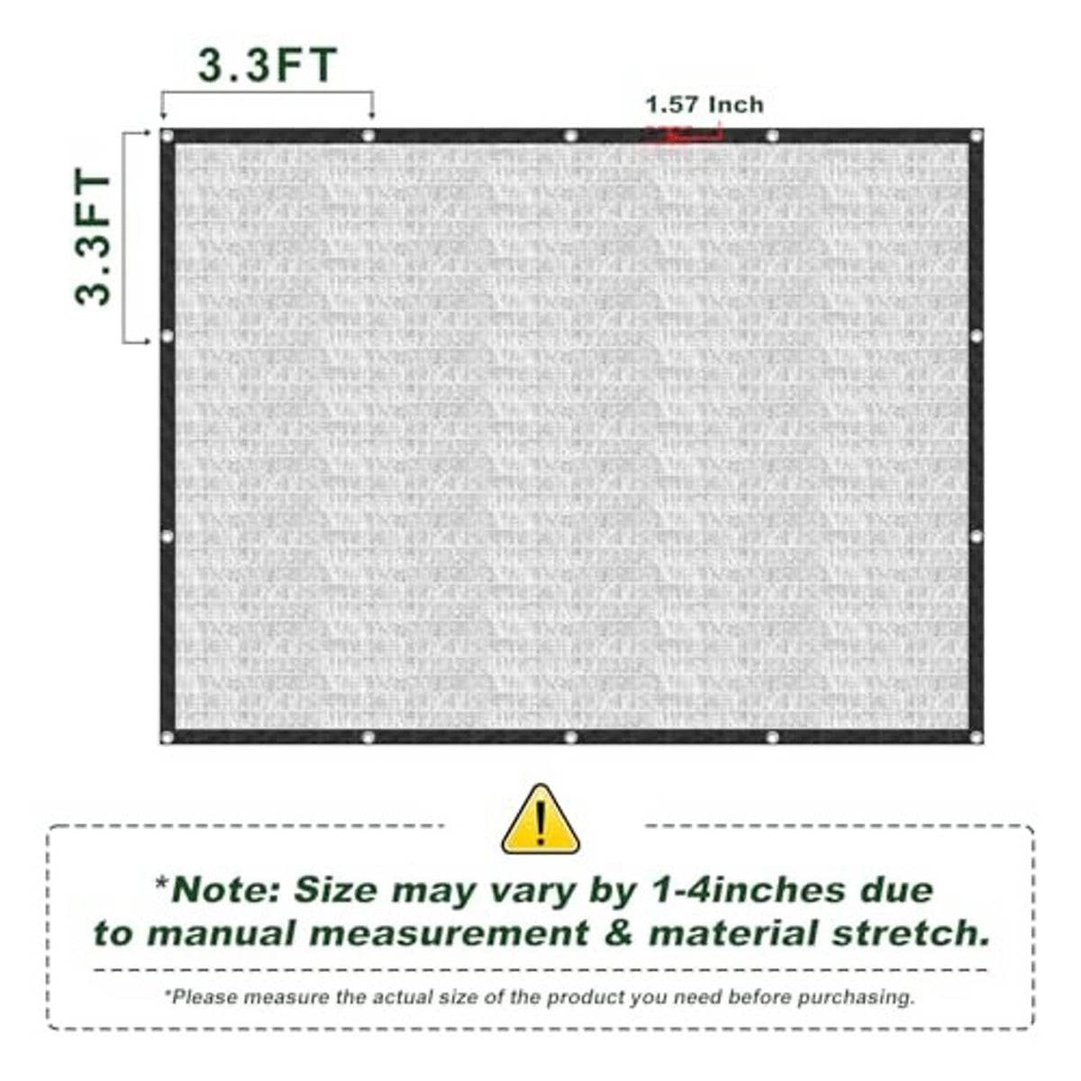 Shade cloth rectangle panel with reinforced edge and metal grommets, light gray mesh
