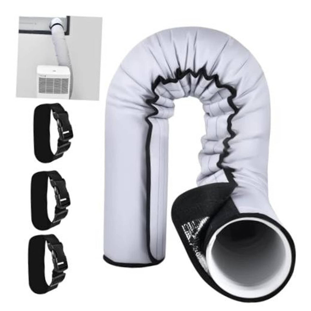 AC hose insulation sleeve, thick white cover with black trim and looped end opening