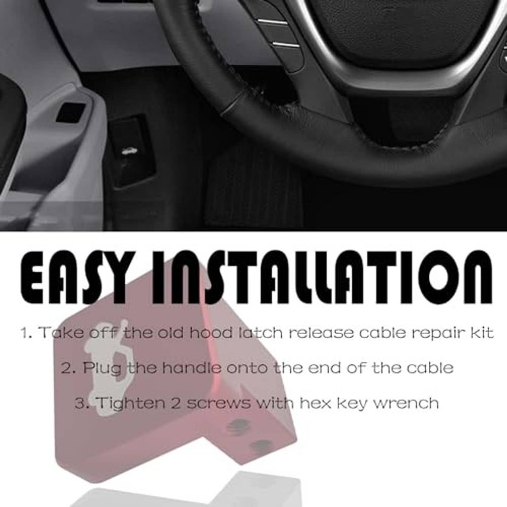 Hood latch release handle kit with two screws and L-shaped rod for installation