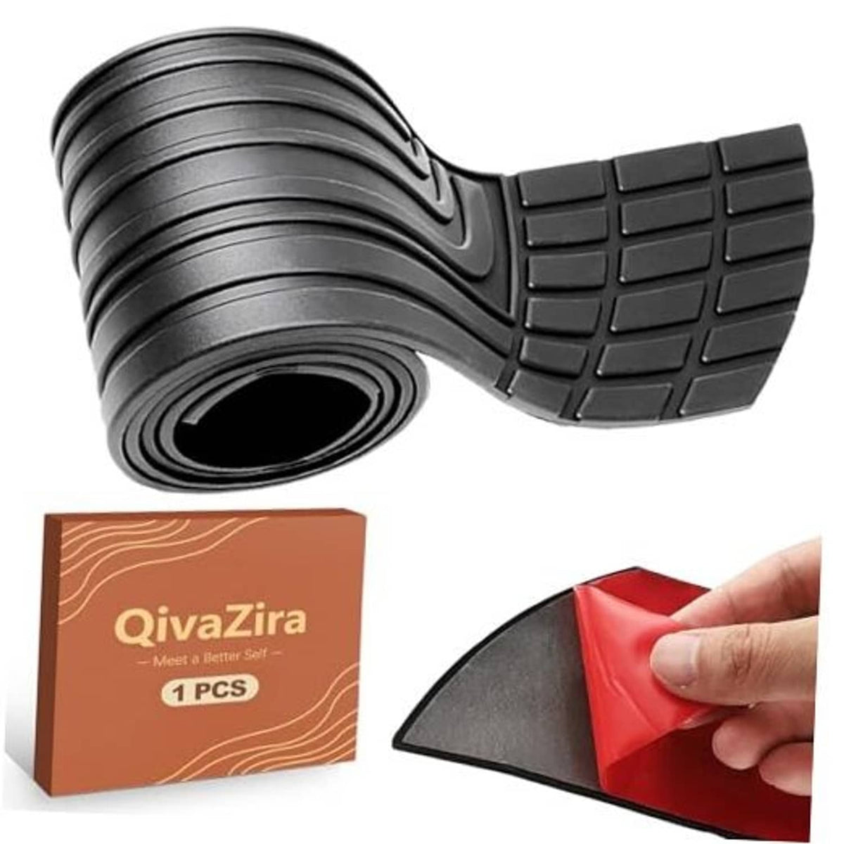 Rolled black rubber bumper guard and red backing film, ready for installation.