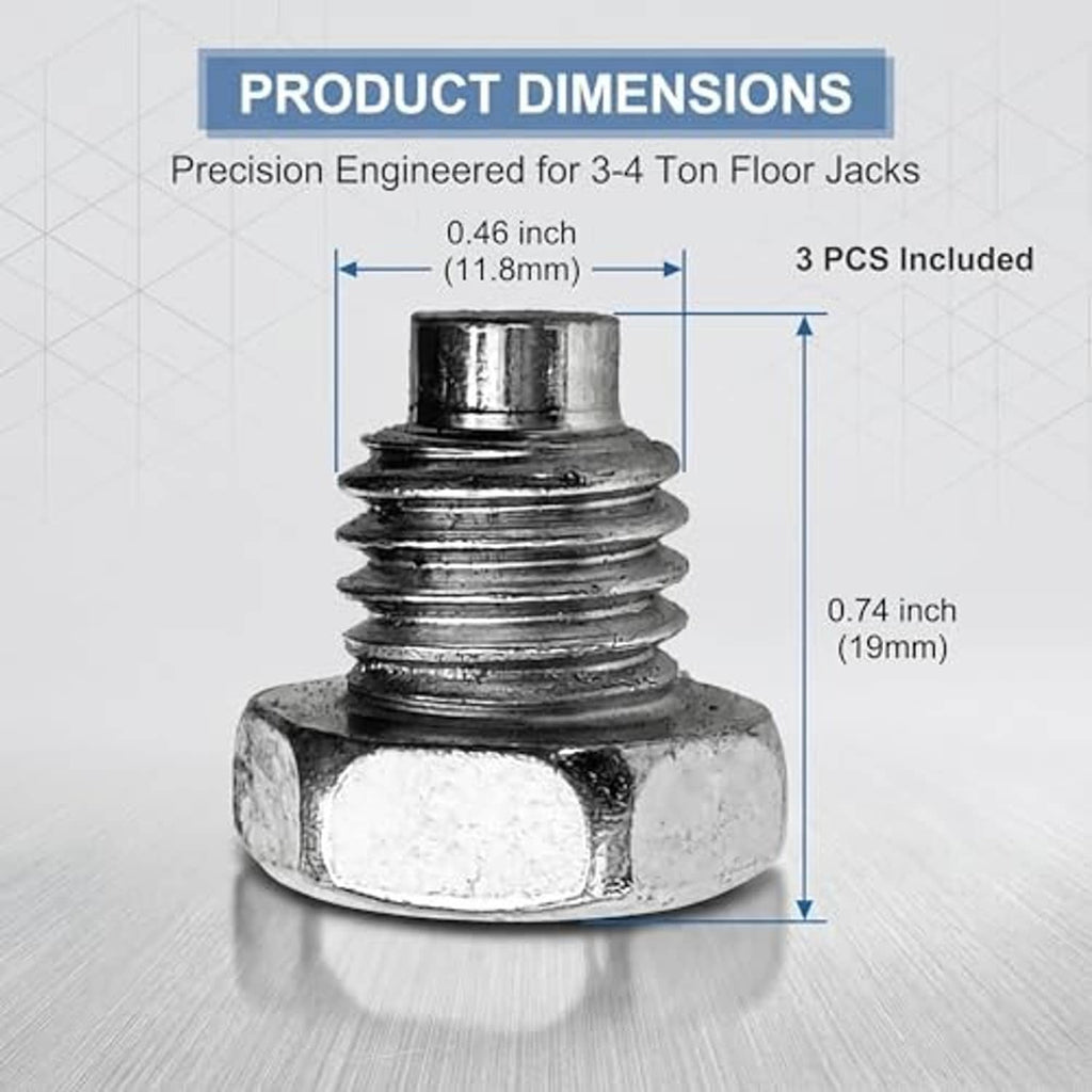 Hex-head threaded floor jack handle bolt with 19mm height and 11.8mm width (3 pcs)