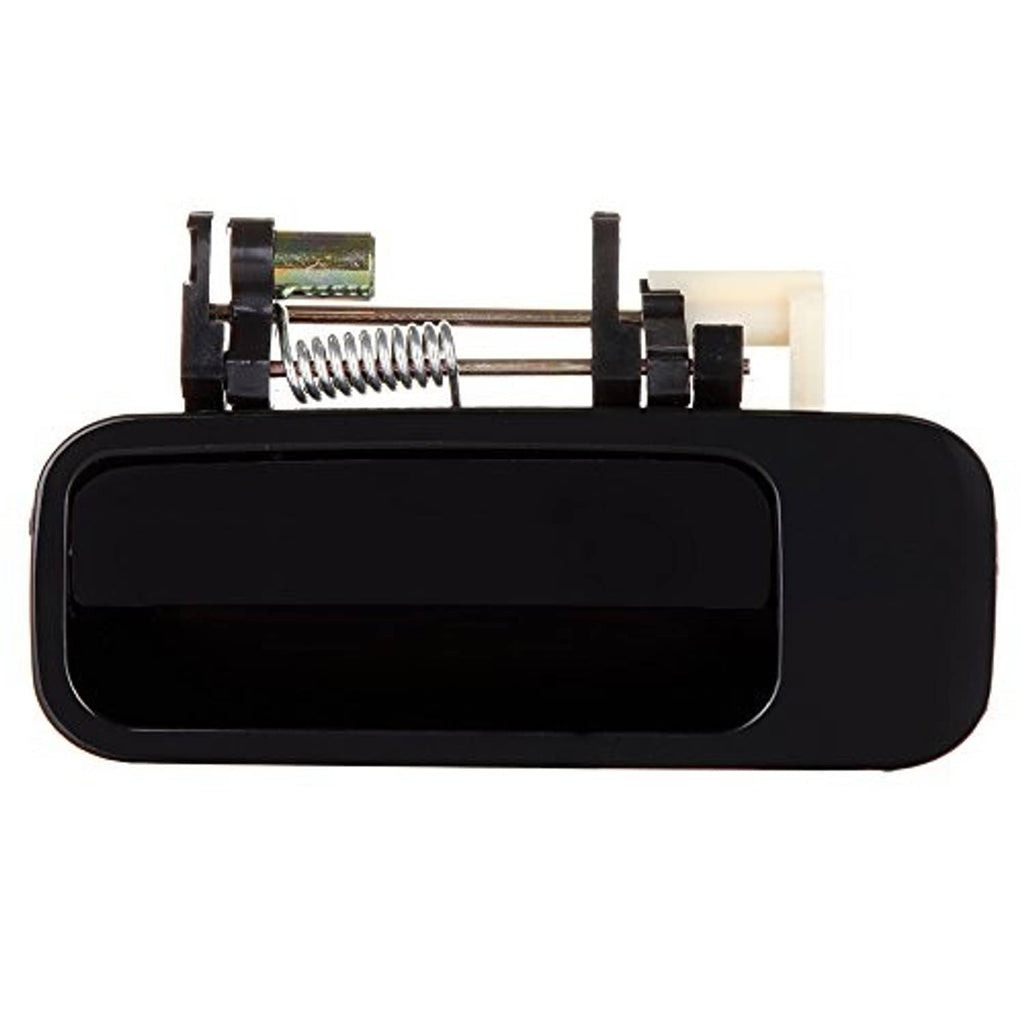 Black exterior door handle with visible metal spring mechanism on top
