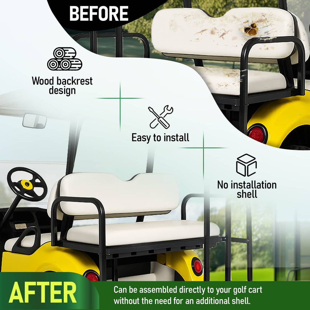White seat cushion and matching backrest cushion for easy golf cart install