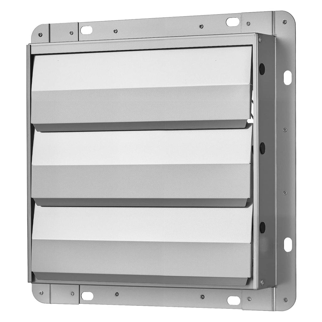 Wall-mounted exhaust fan housing with automatic louver shutters, side mounting bracket