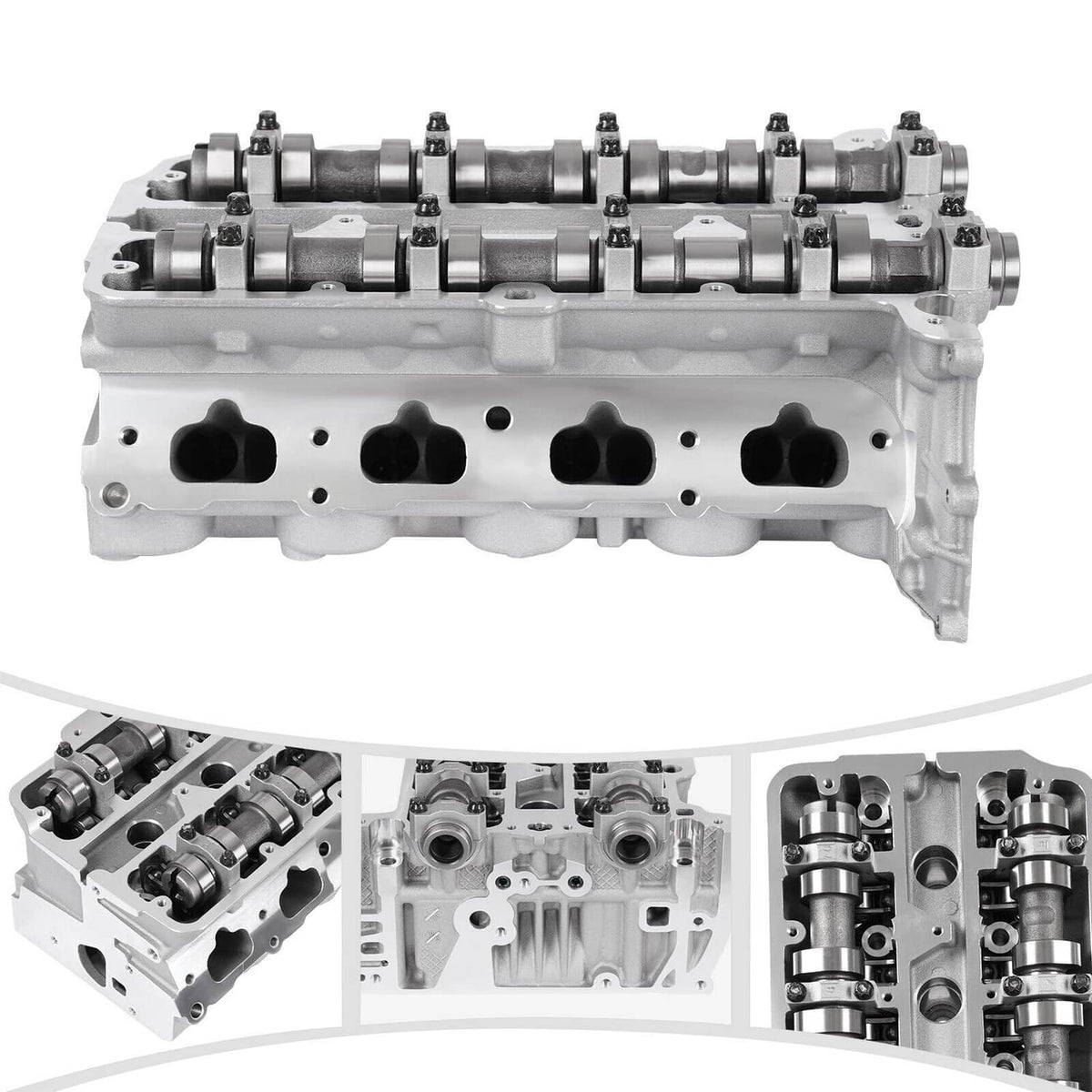 Engine cylinder head with multiple valve lifters and camshaft journals, side view