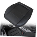 Black leather driver seat bottom cover with stitched panels and textured center insert