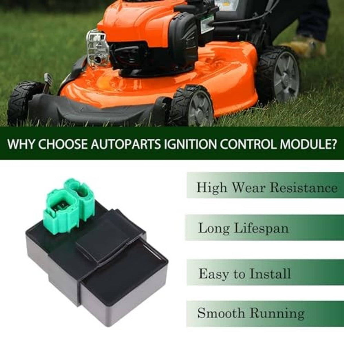 CDI ignition control module with green connector and black electrical housing.
