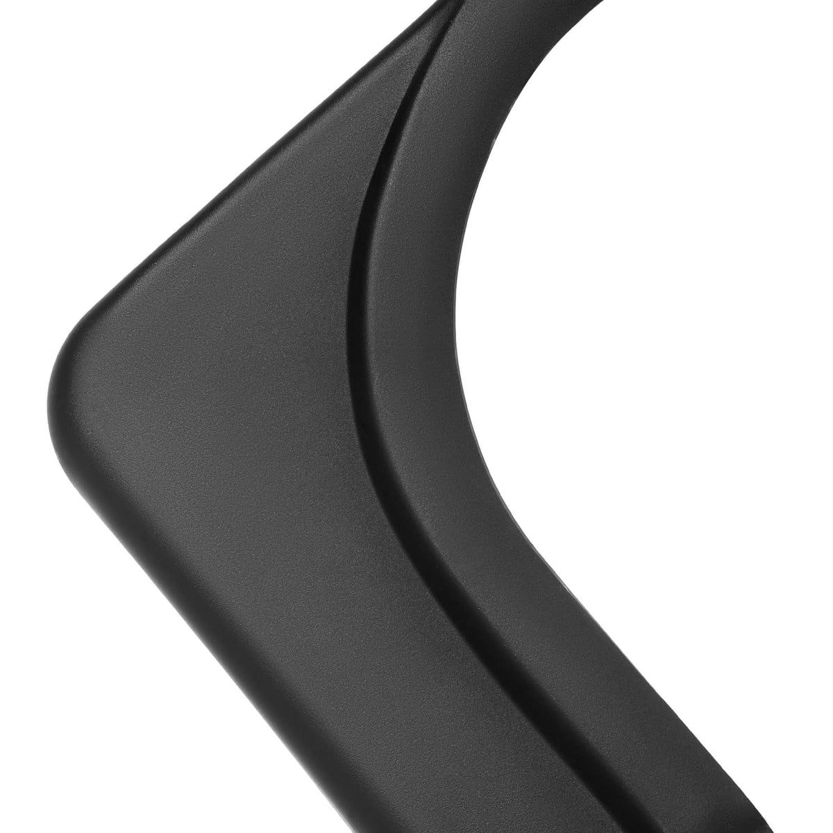 Black left fender cap profile with curved outer rim and smooth finish