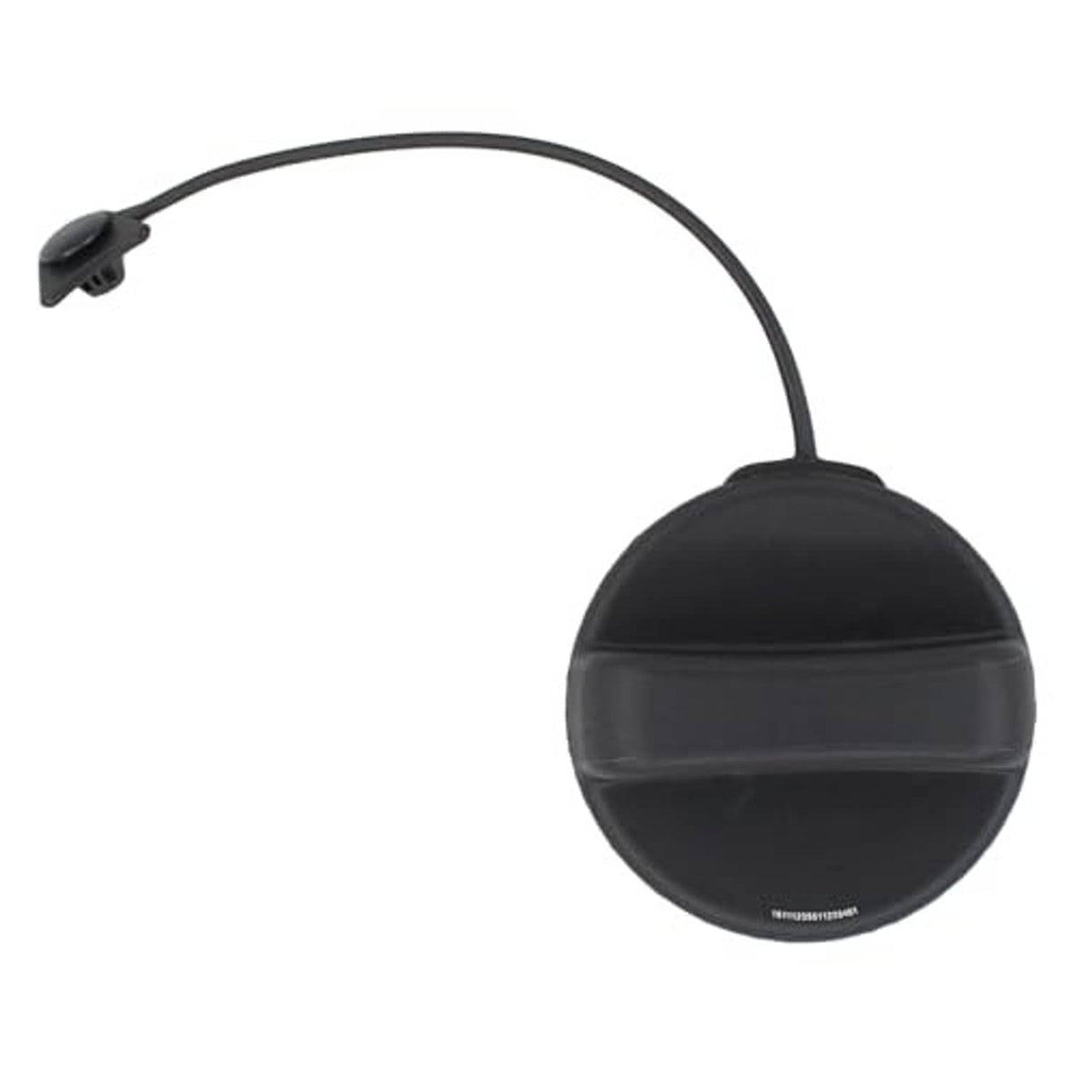 Round black fuel tank filler cap with tether cord and small connector