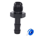 Dark metal hose fitting adapter with male flare end and 5/16 barb straight design
