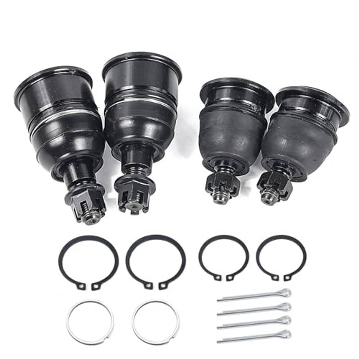 Front black ball joint set with dust boots, 4 retaining rings, and 4 installation pins