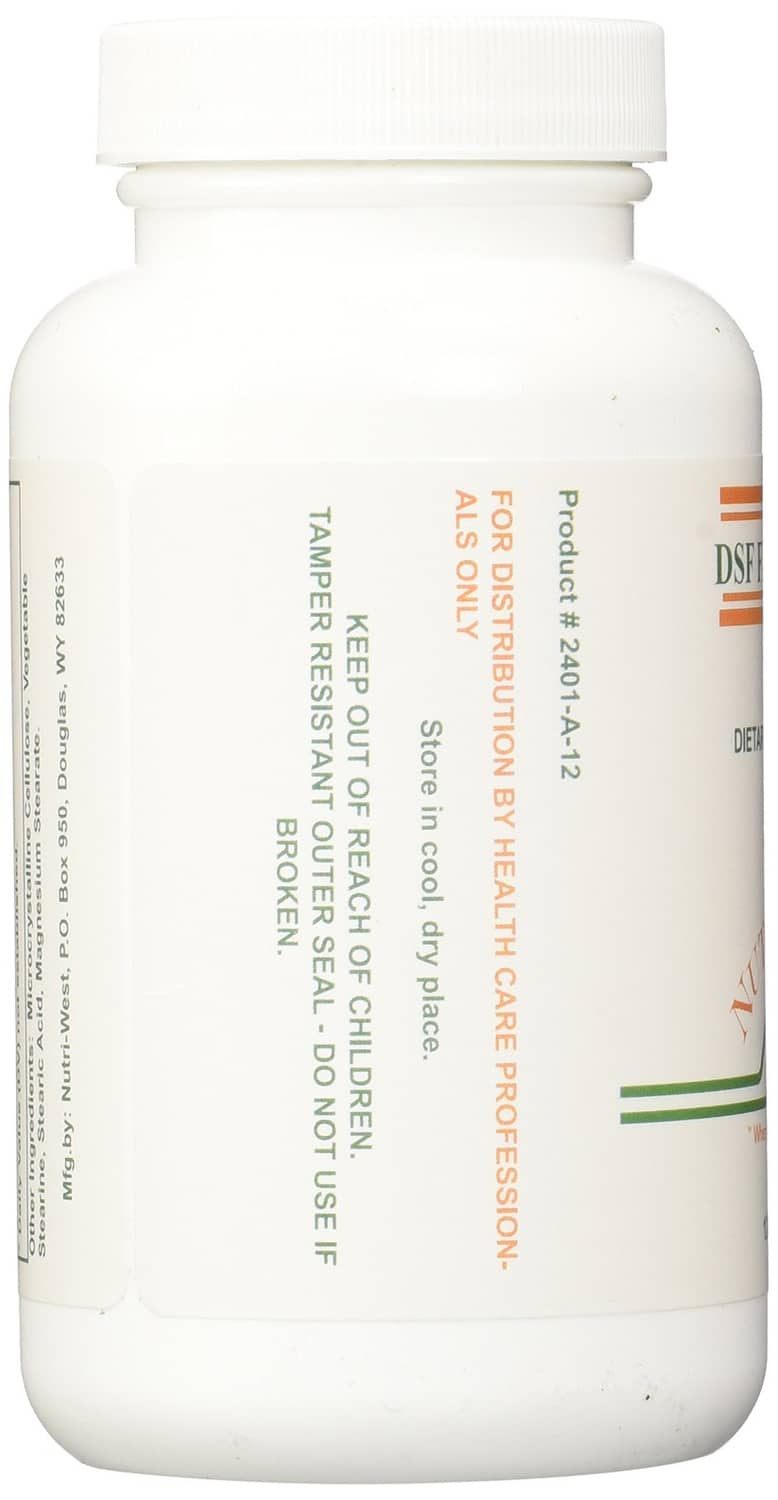 Nutri-west DSF Formula dietary supplement bottle, back label with directions