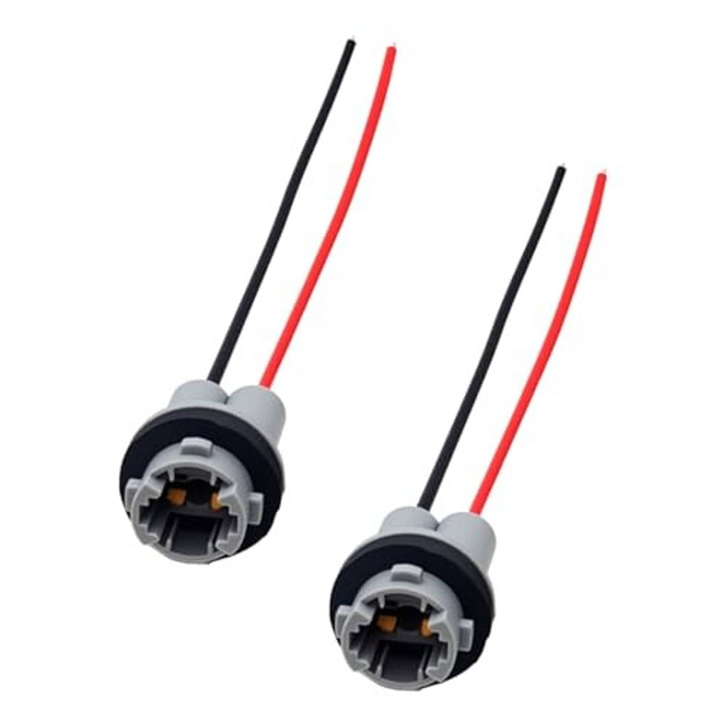Pair of car bulb socket pigtail adapters with gray round connector bases and twin wires