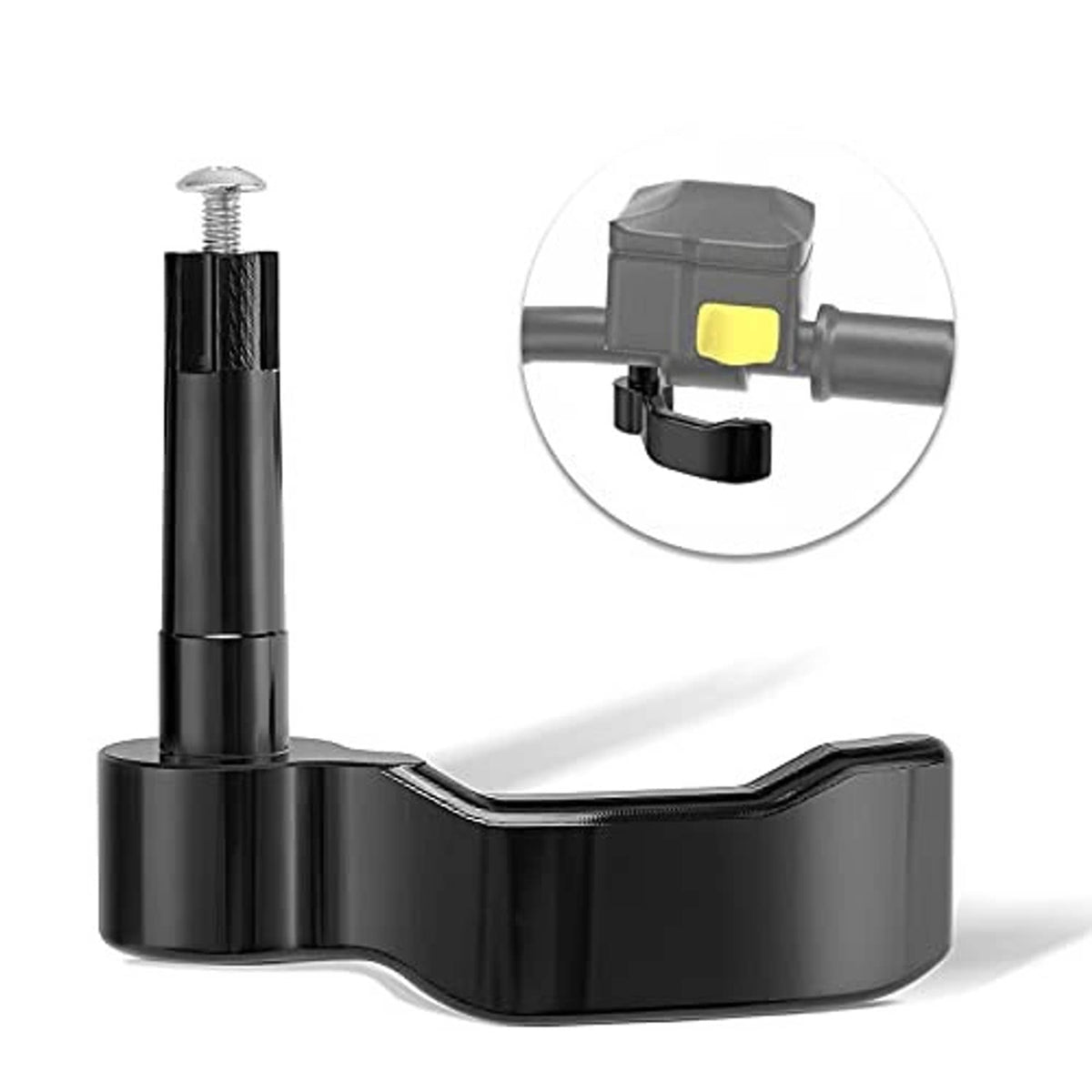 Black thumb throttle lever with close-up inset of bracket connection