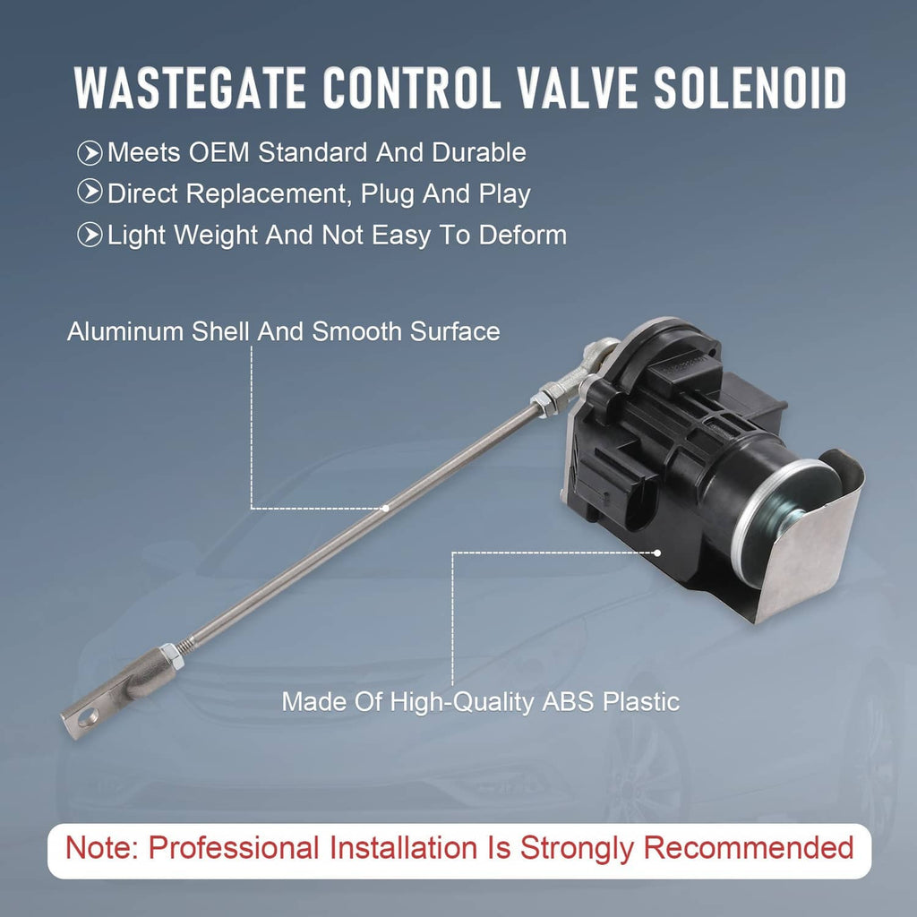 Turbo wastegate control valve solenoid with metal rod and black plastic housing