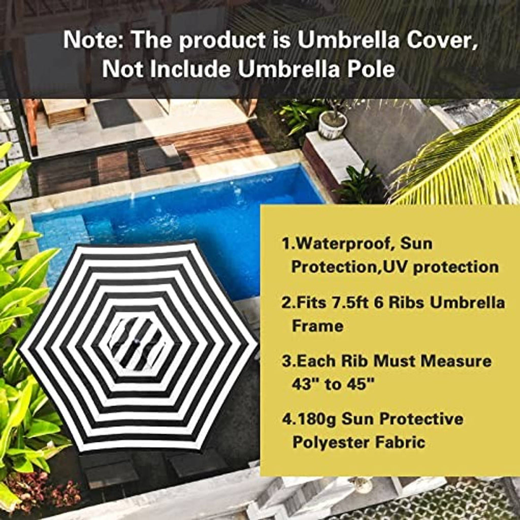 Black and white striped umbrella cover canopy with circular center vent panel