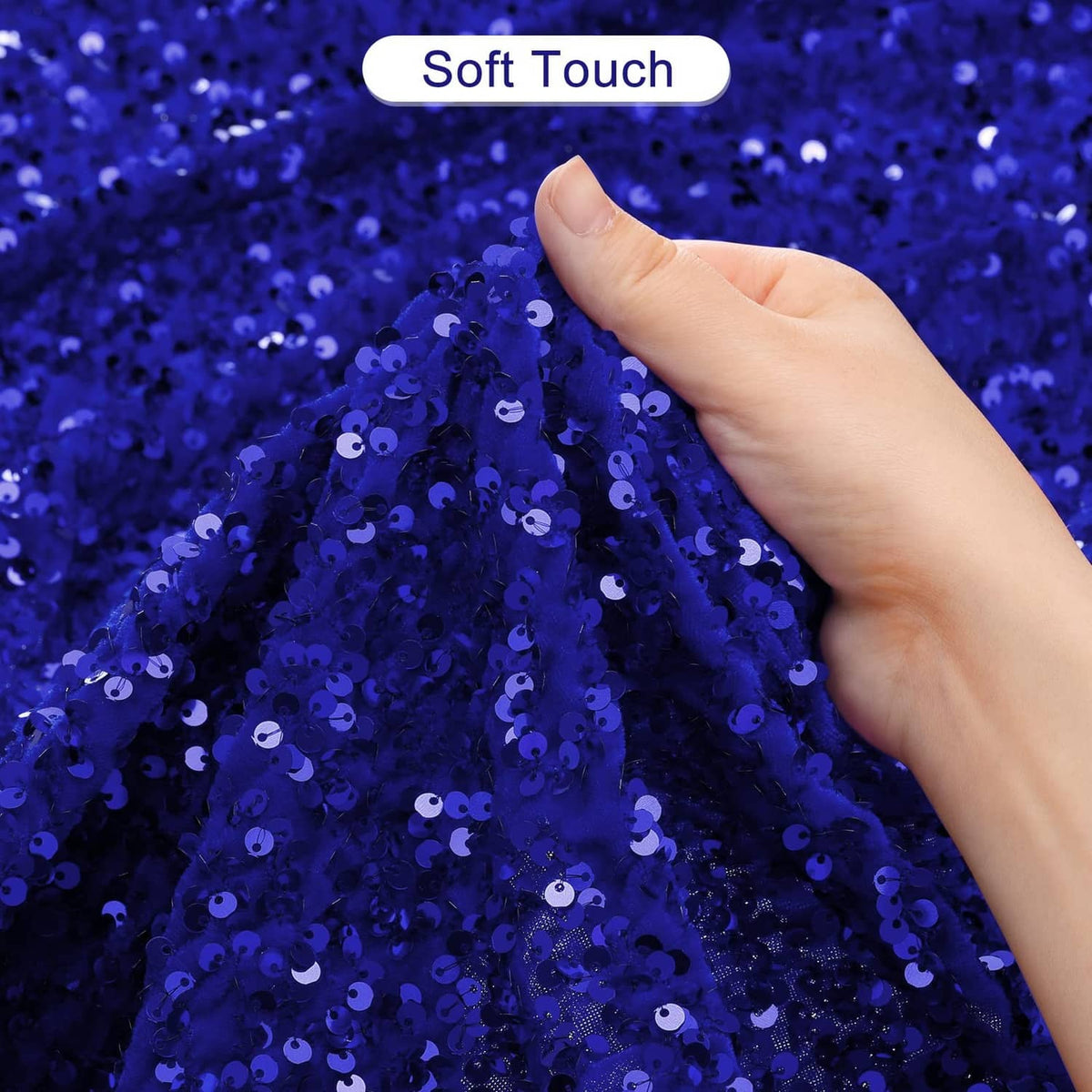 Bright blue sequin fabric, hand-touch detail on densely packed sequins