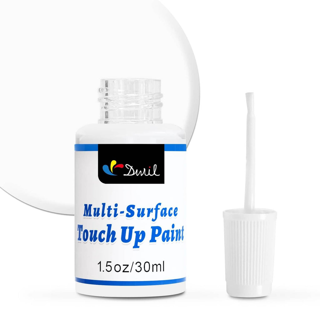 DWIL white multi-surface touch up paint bottle with 1.5 oz/30 ml cap and nozzle