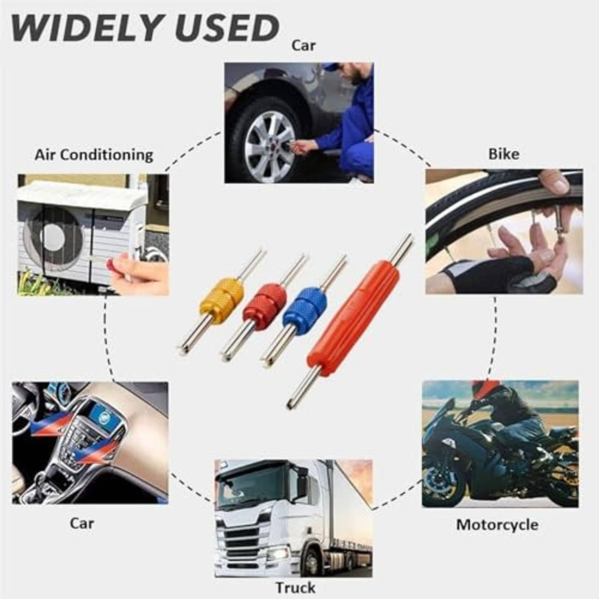Color-coded double-head valve core wrench tool for air conditioning valve cores