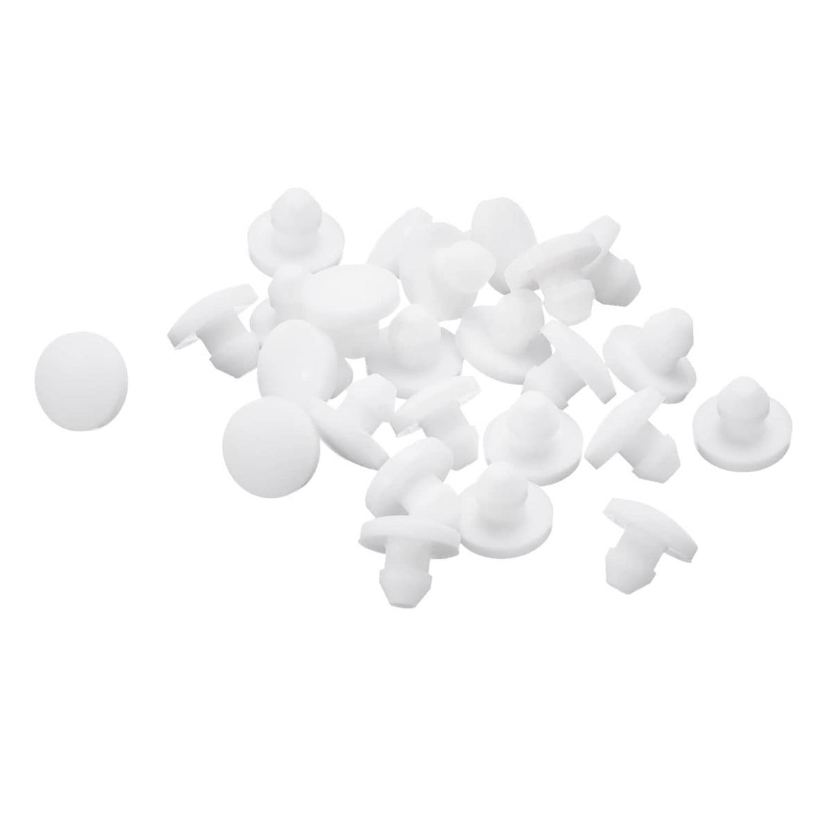 White silicone snap-in hole plugs with round heads, small locking stems (set of 25)