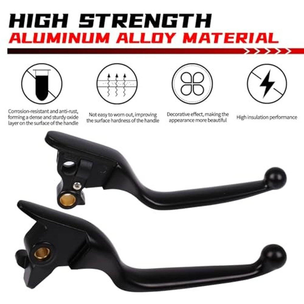 Black aluminum motorcycle brake and clutch levers with gold pivot inserts