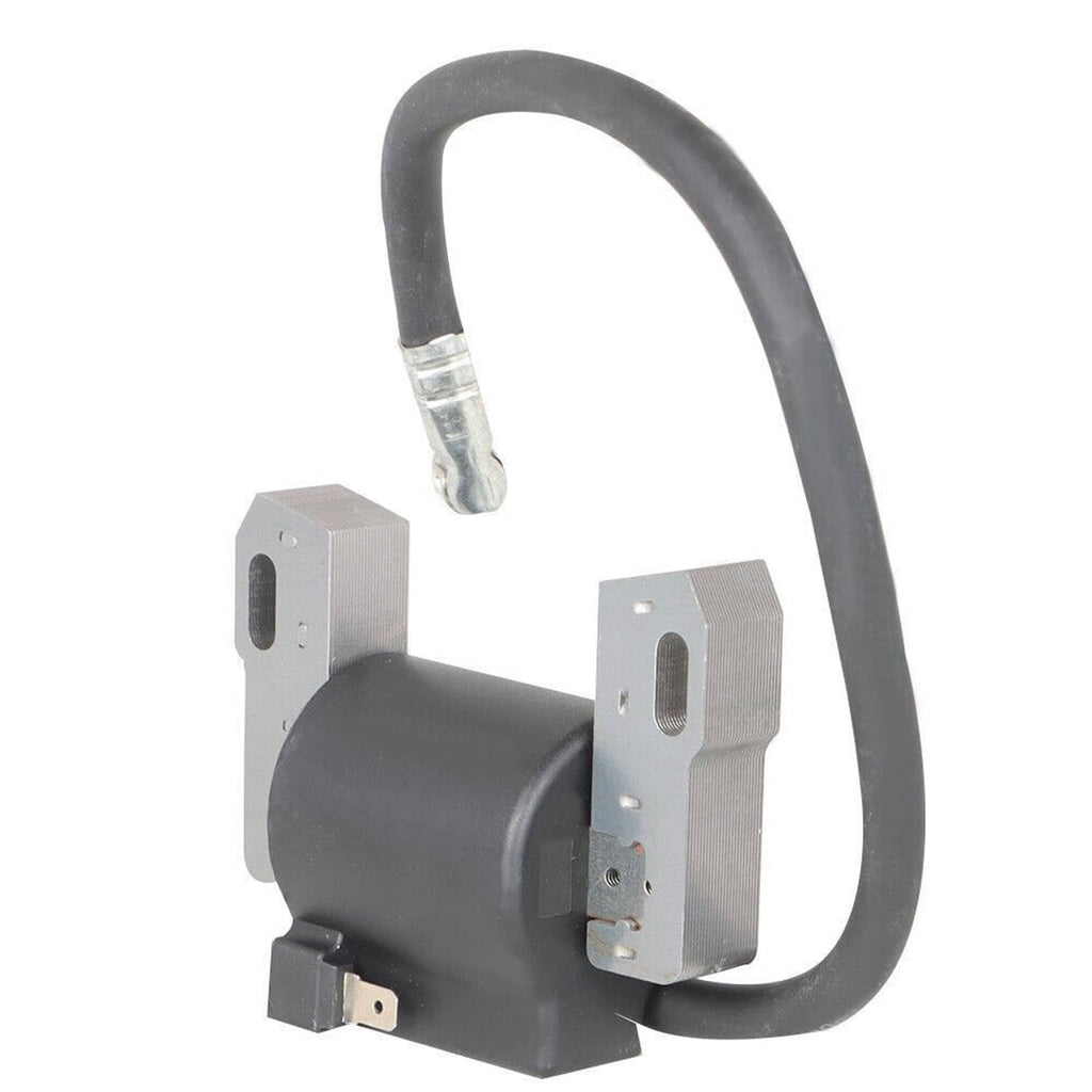 Ignition coil with black rubber wire and metal mounting brackets