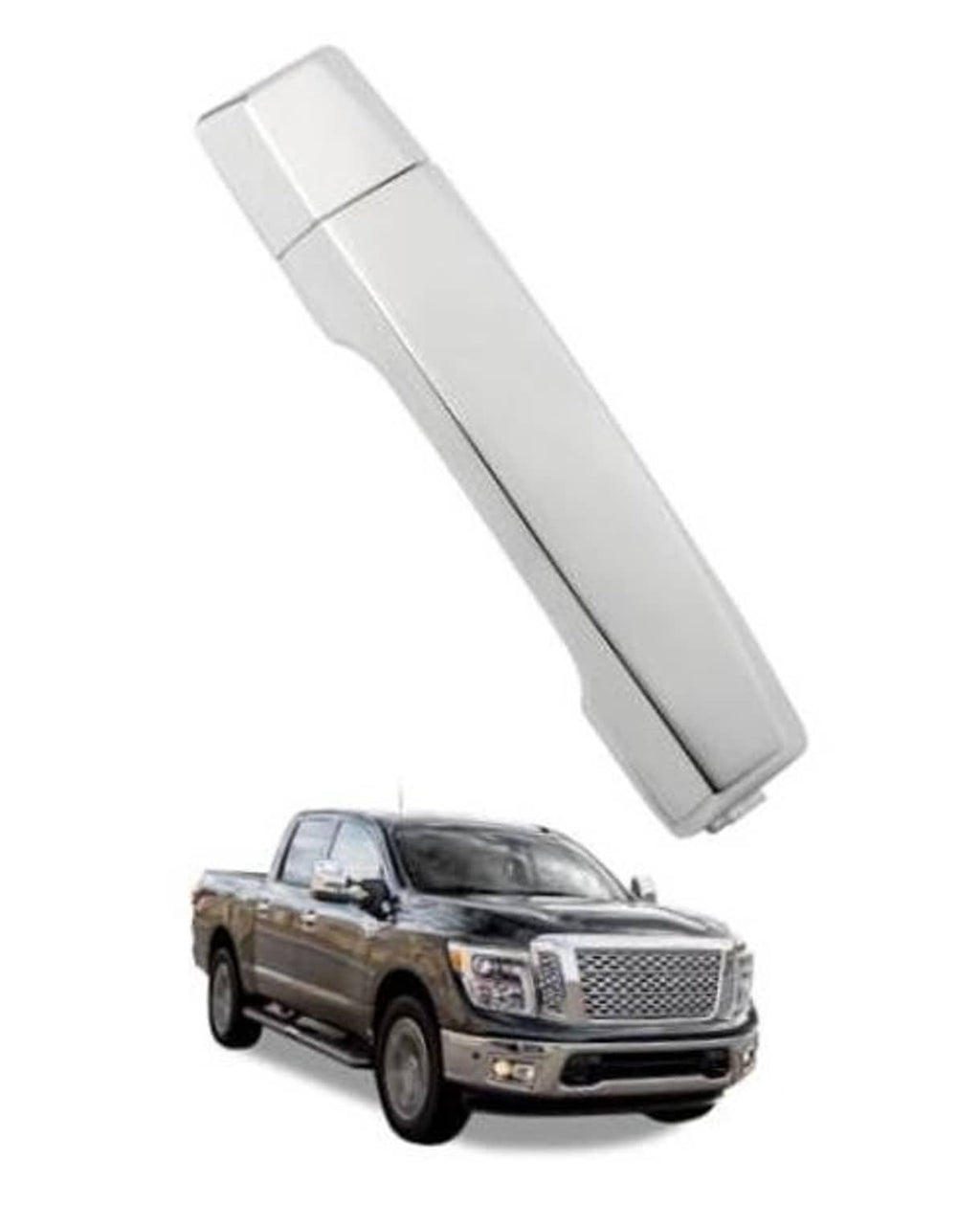 Chrome exterior front passenger door handle with rectangular lever shape