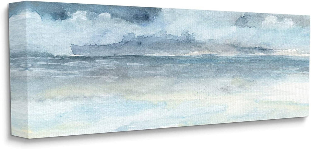Blue-gray cloudy ocean waves canvas wall art with soft clouds and sea texture