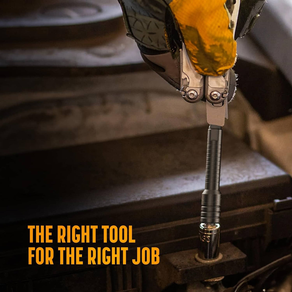 Bit driver accessory mounted on a handle, positioned for workshop cutting