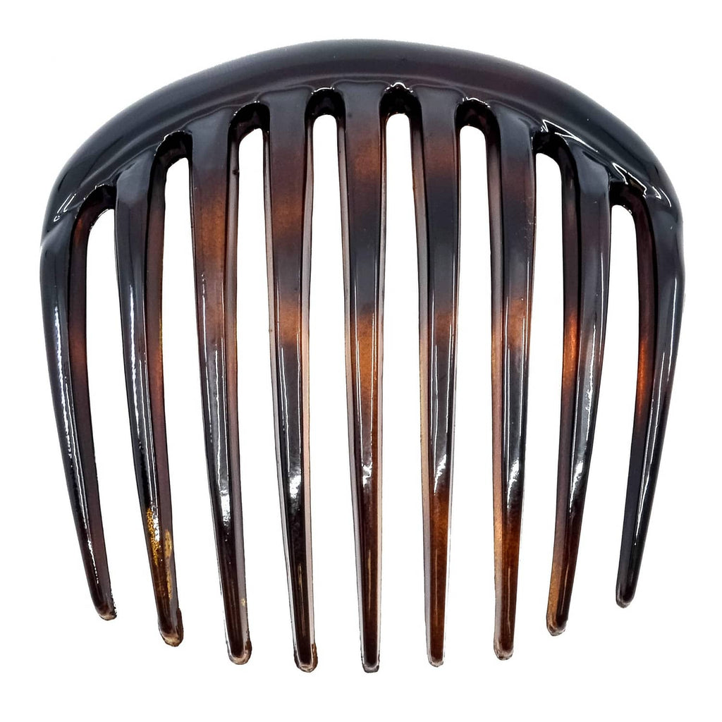 Small rounded tortoise shell hair side comb with curved rows of teeth