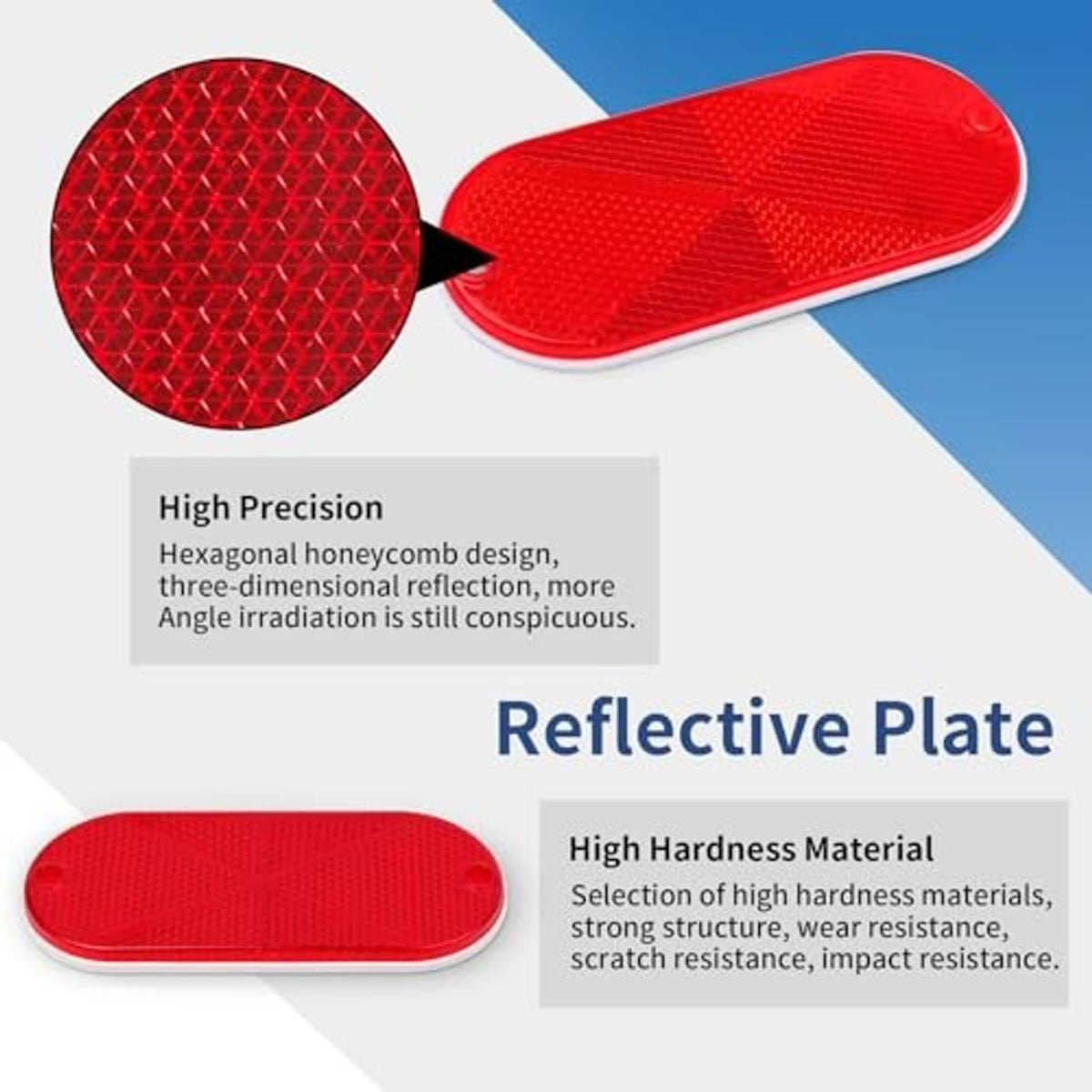 Red oval reflective plate with hexagonal honeycomb pattern on the surface.