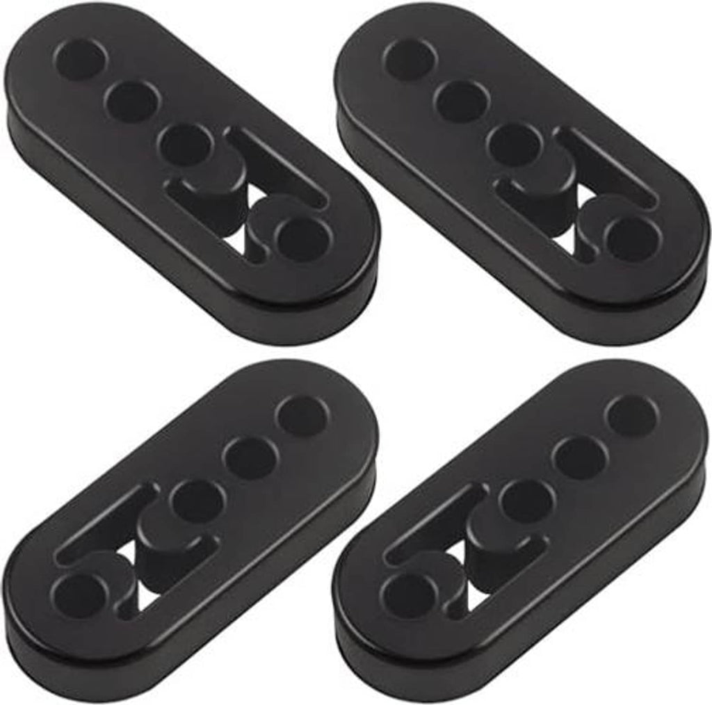 Black 4-hole rubber exhaust hangers, four-pack with U-shaped center grips